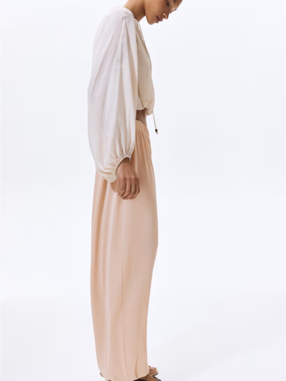 H&M Beige Elastic-Waist Balloon Pants